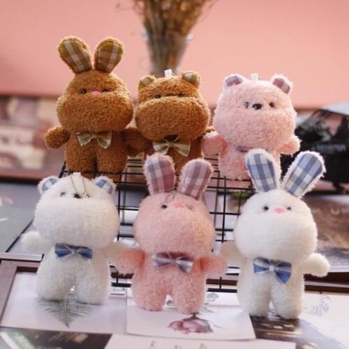 Kids Cute Cartoon Plush Bear Rabbit Keychain Pompom Trinkets For Baby Girls Plush Toy Doll Bag Car Key Ring Mobile Phone Pendant