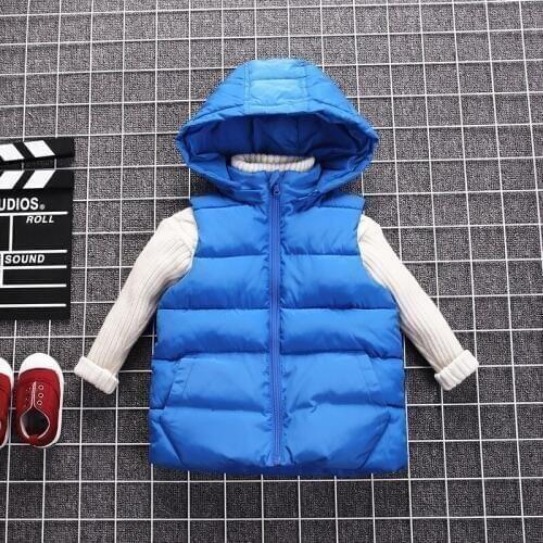 Childrens Hooded down vest winter boys girls Detachable hat Thick warm Sleeveless down jackets outdoor kids Solid color vest