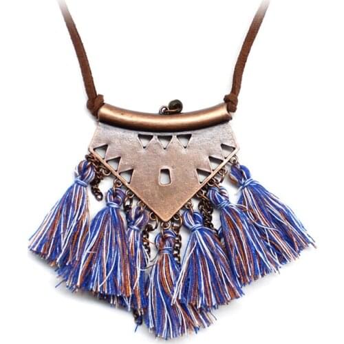 Ethnic Retro Tassel Multi Color Long Pendant Necklace National Style Handmade Bohemian Clothing Accessories Statement Necklaces