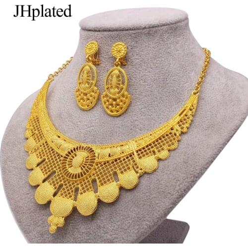 Dubai new luxury 24K Gold plated filled jewelry sets Ornament jewellery for women necklace earrings African wife gifts set