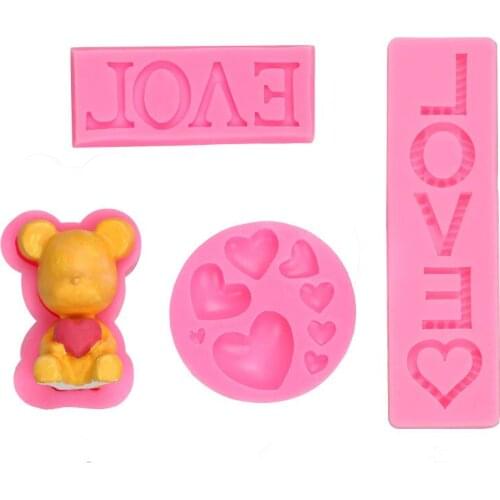 Valentines Day Love Bear Letter Love Food Grade Silicone Mold DIY Cake Decoration Tool Epoxy Resin Mold Little Bear Holds Love