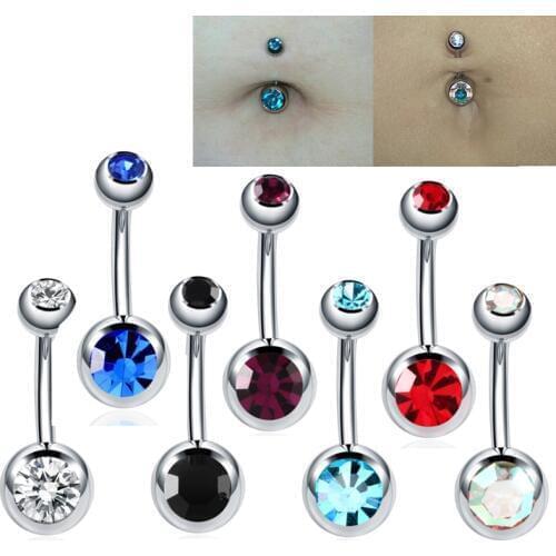 2pcs/lot 316L Surgical Steel Rhinestone Belly Button Navel Bar Ring Piercing Nombril Joias Ouro Pircing Bijoux Pirsing Ombligo