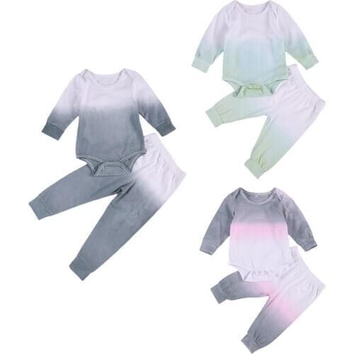 Newborn Baby Girls Boys Clothes Set 0-24M Autumn Winter Infant Tie Dye Clothes Sets Long Sleeve Cotton Romper Tops Pants 2pcs