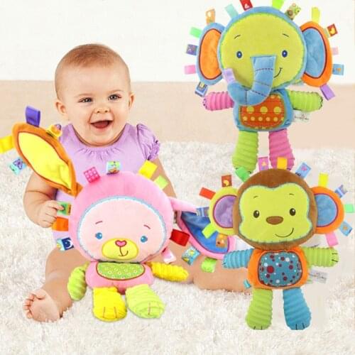 Cartoon Baby Plush Rattles Infant Appease Doll Hand Bells Elephant Lion Infant Educational Hanging Teether Toys brinquedos bebe