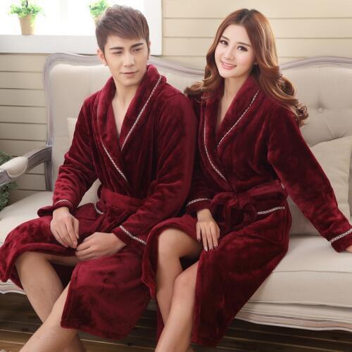 Men Winter Thick Warm Coral Fleece Bathrobe Women Kimono Flannel Nightgown Bath Robe Nightwear Gown Men Sleepwear M L XL XXL 3XL