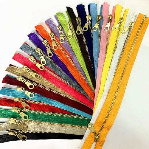 Set of 5 Pieces 5# Brass Metal Separate Open Tail Zippers In with Donut Zippers Pulls 20 Inch Zippers for Sewing