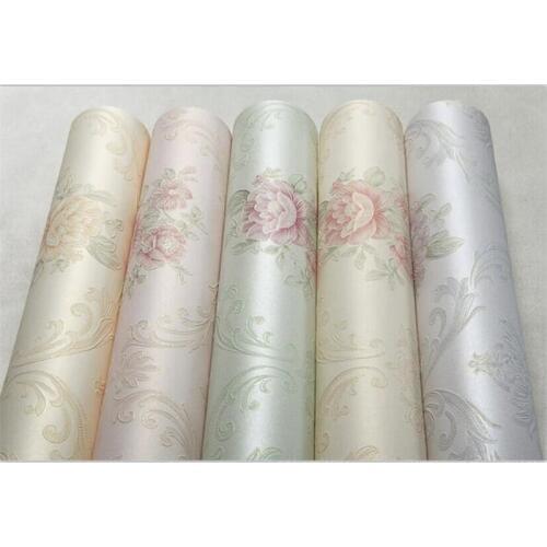 Beibehang European pastoral big flower non-woven living room wallpaper Damascus hot big wall flocking wallpaper hotel