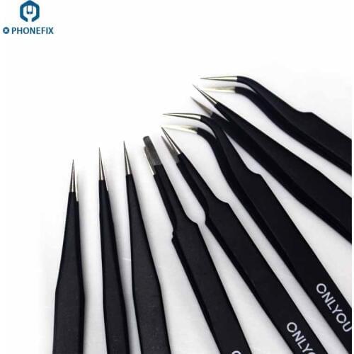 PHONEFIX 8pcs/lot Anti-static Tweezers Stainless Steel Tweezers Tools Kit for Phone DIY Hand Tools Mobile Phone Repair Tweezers