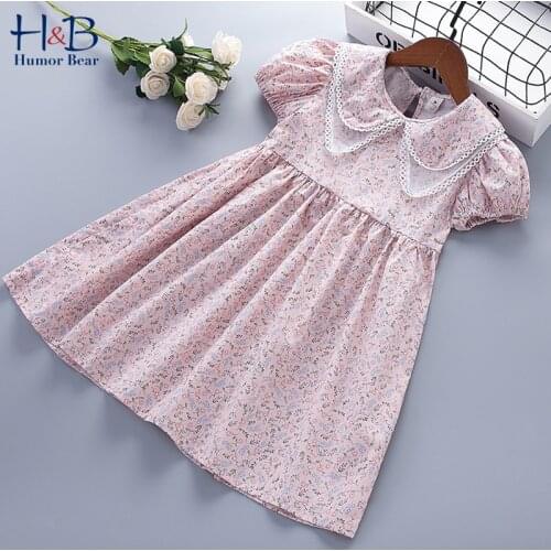Humor Bear Girls Dress New Summer Puff-Sleeve Lapel Collar Floral Printed Priness Dresses Toddler Kids Clothes