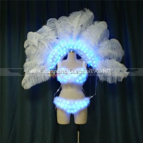 Full Color Led Women Sexy Dance Dresses Programmable Led Luminous Light Bra Bikini Suit Wings Singer Dancer Performance Clothes
