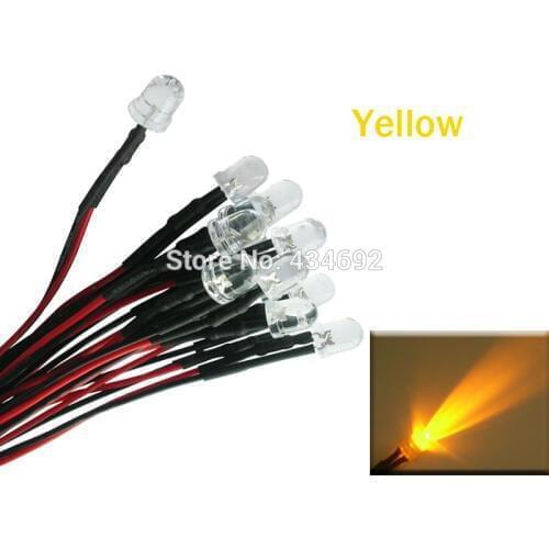 20pcs 10mm Yellow Prewired Pre-Wired resistors LED Light Lamp Bulb Cable Diodes DC12V For Boat/Car/Tree Decoration