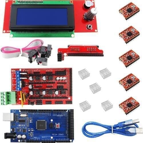 1pcs Mega 2560 R3 + 1pcs RAMPS 1.4 Controller + 5pcs A4988 Stepper Driver Module /RAMPS 1.4 2004 LCD control for 3D Printer kit