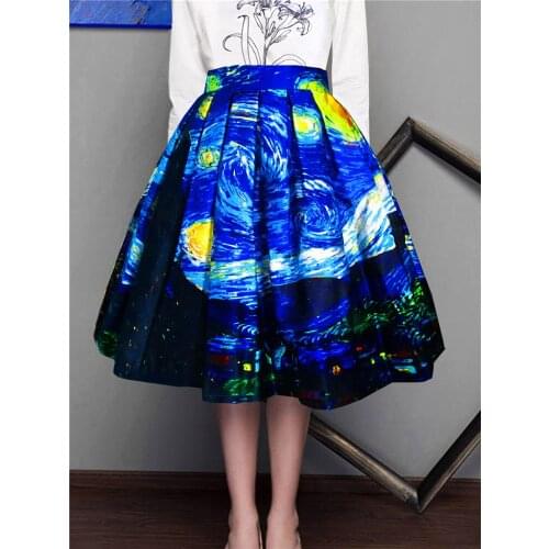 Vintage 50s 60s Princess Royal Retro Oil Painting Floral Print High Waist Mini Skirt Full Circle Holiday Wear Saia Femininas