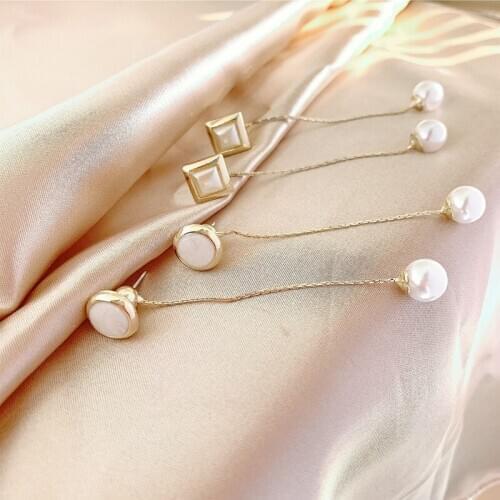 RUIYI S925 Silver needle long temperament French Earrings Korean net red pearl earrings design feels thin and cold(E0287)