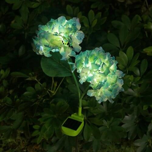 Blue Hydrangea LED Solar Power Light Outdoor Lighting Waterproof Artificial Flower Garden Yard Decoration Street Patio Lamp