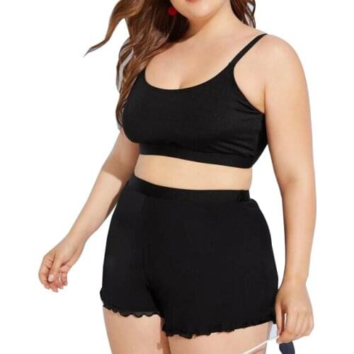 Solid Mesh Plus Size Swimsuit Two Piece Push Up Bikini Swim Shots Swimming Suit Black Large Size Swimwear Trunks Swim Suit 3XL