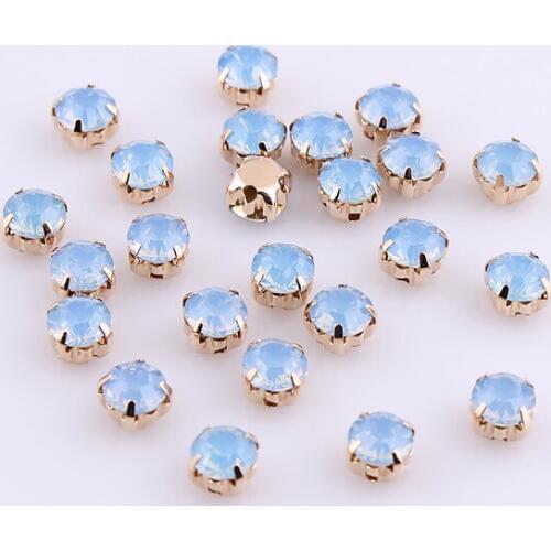 Ss28 6mm Blue/Green/White/Pink Opal Sew On Rhinestone Glass Crystal Gold Claw Strass Stones For DIY Decoration