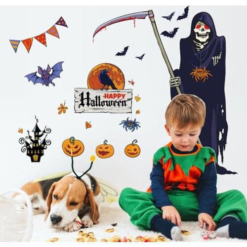 Scary Ghost Halloween Art Decoration Wall Stickers Vinyl Wardrobe Room Decals Party Decor Windows Poster Glass Decorative Skulls