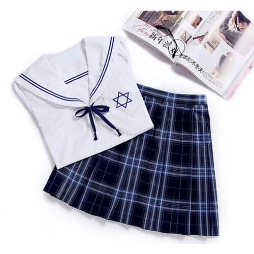 Women Summer Dress Set Short Sleeve High Waist Pleated Skirts for Girls Cute Sweet Ladies Plaid Mini Skirt School Uniforms