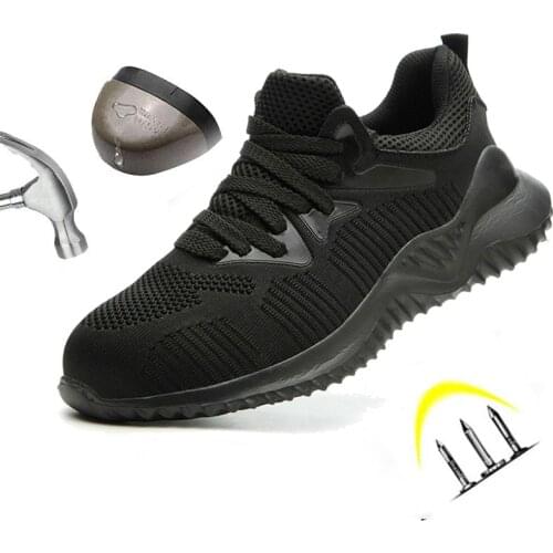 Safety Shoes Men Fashion Breathable Mesh Lace Up Rubber Sole Steel Toe Non-smashing Puncture-resistant Indestructible Work Boots