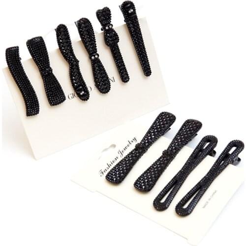 2Pcs Women Girls Black Crystal Rhinestone Hair Clip Barrette Hairpin Headband Edge Clamp Hair Styling Tools Accessories