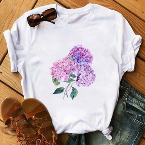 Summer Women T-Shirt Graphic Flower Floral Fashion Casual Cute 90s Style Vintage Lady Tees Print Tops Clothing Female T Shirt