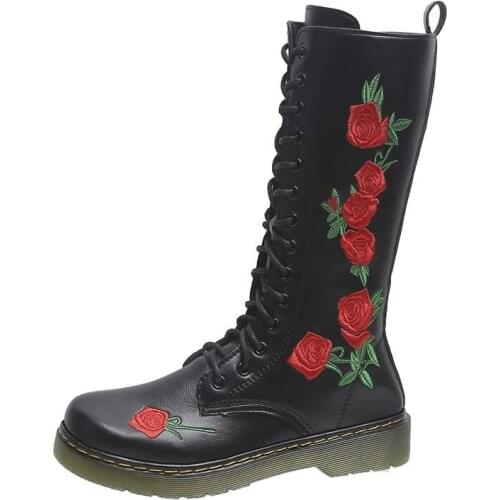 Womens Luxury Boot Embroidered Embroidery Big Size Brand Women Winter Boots Genuine Leather Shoes Flower Handmade High Boots