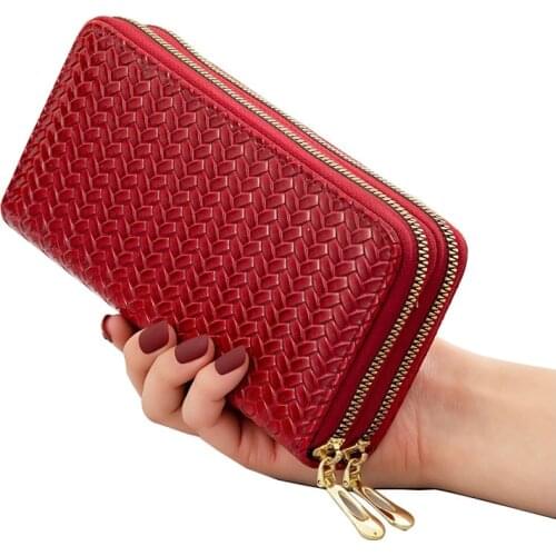2021 Women Wallets Fashion Long Top Quality double zippers Purse Card Holder woven pattern Zipper Wallet For Women cartera mujer