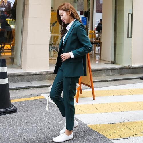 2018 Womens business suit fashion suit female career suit jacket and long sections temperament casual two-piece pantsut TB18207