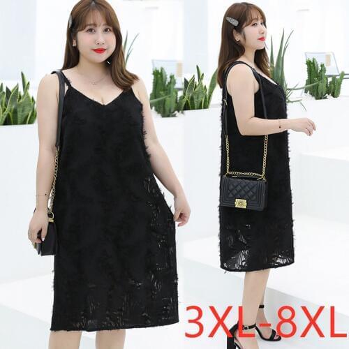 New 2021 ladies summer plus size midi dress for women large sleeveless loose black V neck slip dress 3XL 4XL 5XL 6XL 7XL 8XL