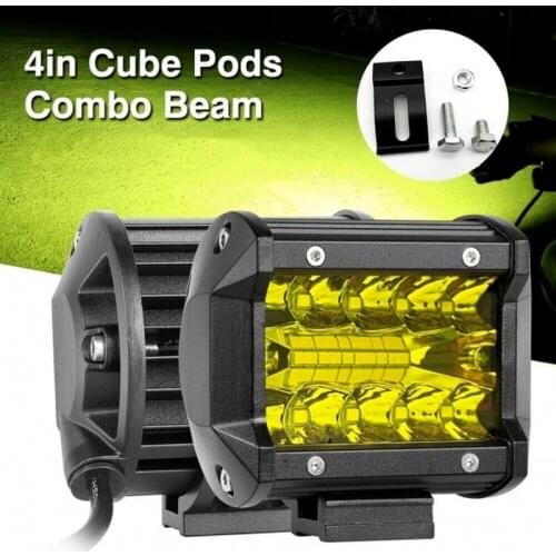 2pcs 4\ 120W Yellow Off-road Car Driving Fog Lights Flood Beam Work Spot Lamps