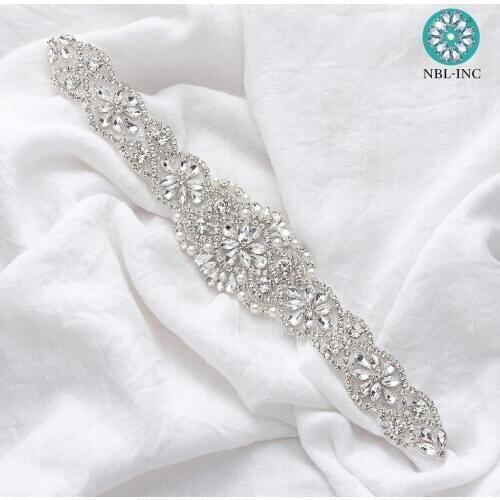 1PC)Hand beaded Bridal crystal rhinestone applique belt wedding sash sew on iron on for wedding dress WDD0403