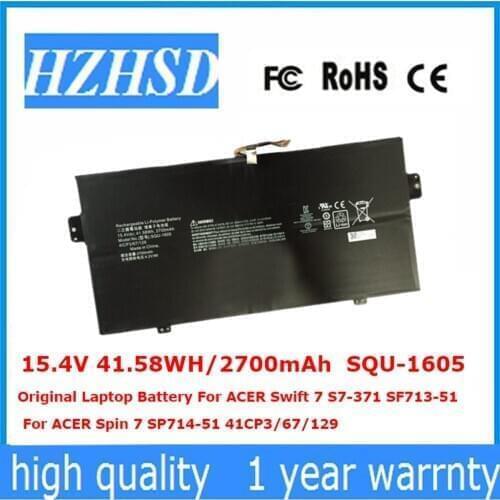 15.4V 41.58WH/2700mAh SQU-1605 Original Laptop Battery For ACER Swift 7 S7-371 SF713-51 For ACER Spin 7 SP714-51 41CP3/67/129
