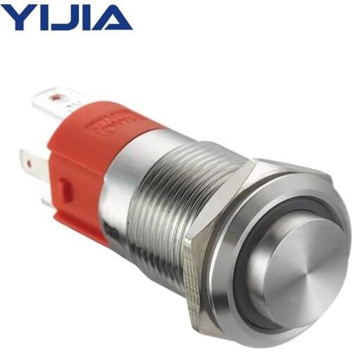 1NO 19mm 0.74'' Momentary 10A All New Design 12V LED Waterproof Stainless Steel Round High Head Push Button Switch GQ19AH-10E/S