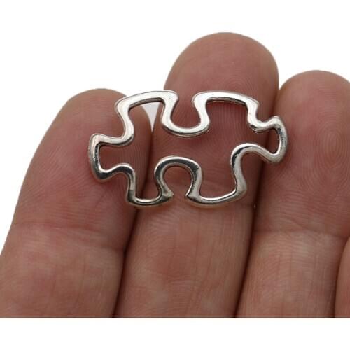 20pcs Antique Silver Plated Puzzle Charm Pendants for Jewelry Making Bracelet DIY Accessories 30x18mm