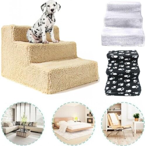 2021 New Pet 3 Steps Stairs For Small Dog Cat Climbing Ladder Stairs Step Dog Bed Stairs Anti-slip Plush Pet Ramp Ladder