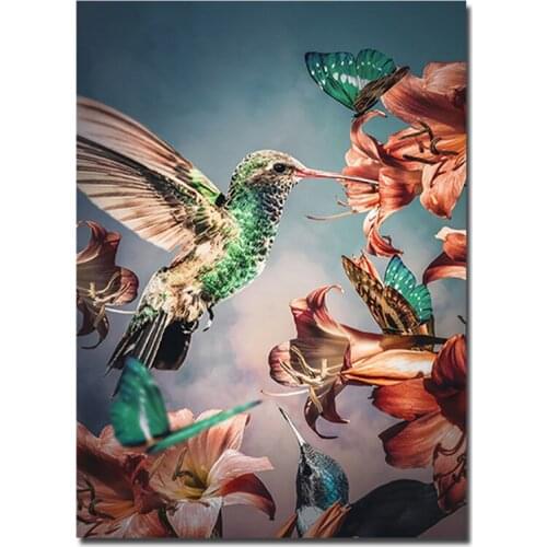 Diamond Mosaic Colorful Hummingbird Parrot Flower Picture Diamond Painting Cross Stitch Embroidery Needlework Wall ArtsZP-4876