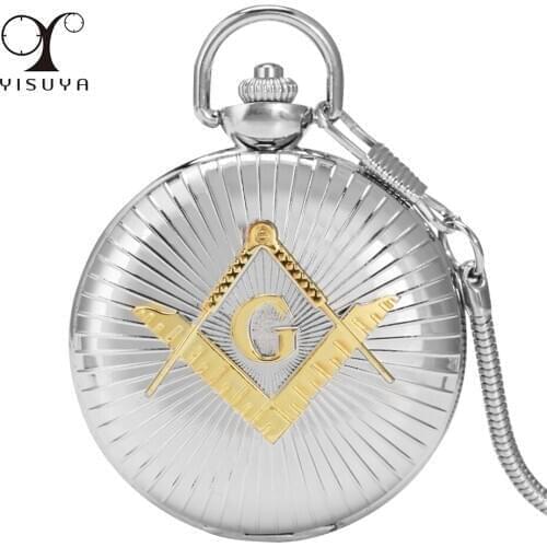 Large Size Silver Gold Masonic Quartz Pocket Watch Snake Fob Chain Pendant Clock Luxury Antique Pocket Watches Gift Men Women
