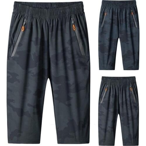 Trousers Over Knee Elastic Waistband Nylon Men Shorts Track Pants Fitness Quick Dry Breathable Breeches Men Zip Pocket Plus Size