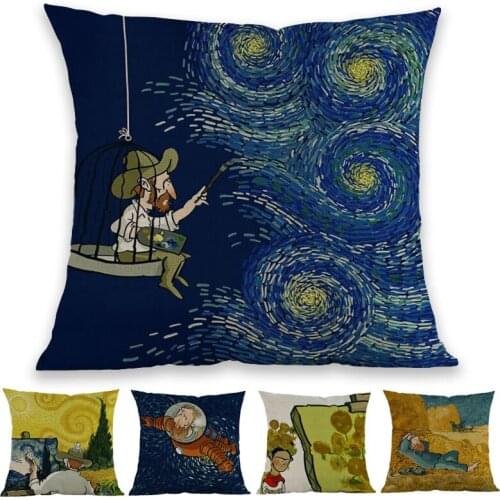 Cartoon Funny Creativity Van Gogh Starry Night background Pattern Throw Pillow Case Home Room Sofa Car Decorative Cushion Cover