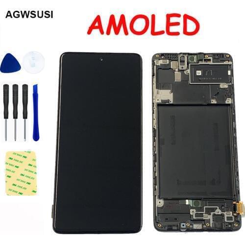 AMOLED LCD For Samsung Galaxy A71 A715 A715F A715FD LCD Display Screen Module Touch Screen Digitizer Sensor Assembly Frame