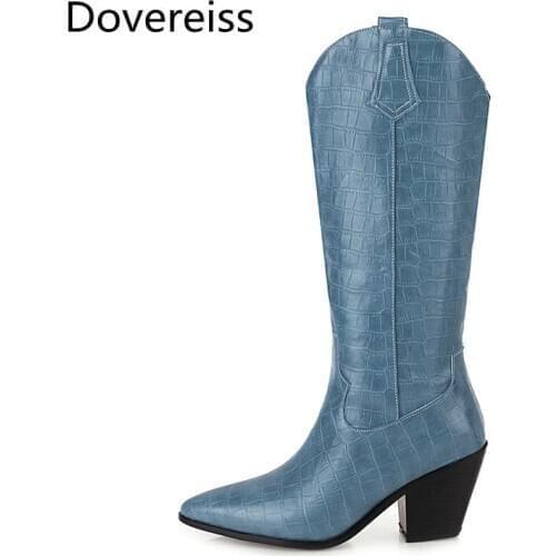 Dovereiss Fashion Womens Shoes Winter new Pointed Toe Slip on sexy Elegant Wedges yellow Knee high boots Concise Mature 34-48