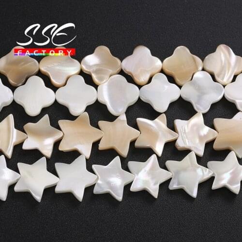 Natural Shell Loose Beads Mother of Pearl Shell Clover Star shapes Spacer Beads For Jewelry Making DIY Bracelet Accessories 15"