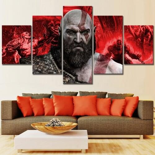 Gamer Wall Art 5Pcs God Of War Kratos Game Modular Canvas Posters Pictures HD Prints Paintings Home Decor Living Room Decoration