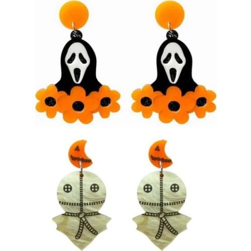 Halloween pumpkin stick flower acrylic cut sense carnival party dress up jewelry earrings