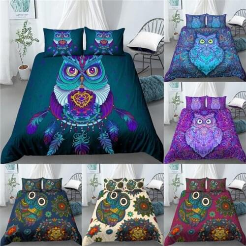 Home Living Luxury 3D Owl Print 2/3Pcs Comfortable Duvet Cover PillowCase Bedding Sets EU/US/AU Size