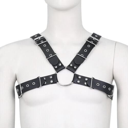 Leather Double-row Nail Erotic Costume Handsome Mens Clothing With Straps Black Ring Binding Performance Props