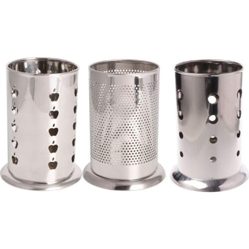 Stainless Steel Circular Tableware Cage Chopsticks Box Tube Brush Spoon Holder L4MB