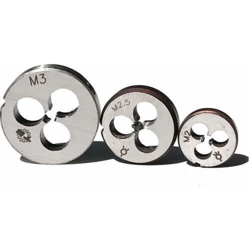 Free shipping of 3PCS total 1pc of each metric round manual dies M2 M2.5 M3 for small metal aluminum copper workpiece threading