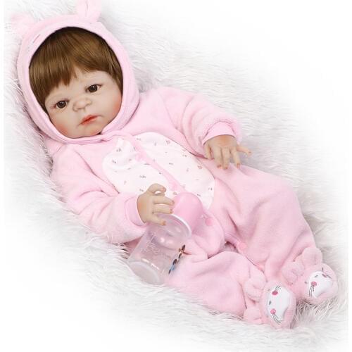 22'' bebe girl reborn bonecas handmade Lifelike Reborn Baby Doll toys Full Body Vinyl Silicone with Pacifier child gift